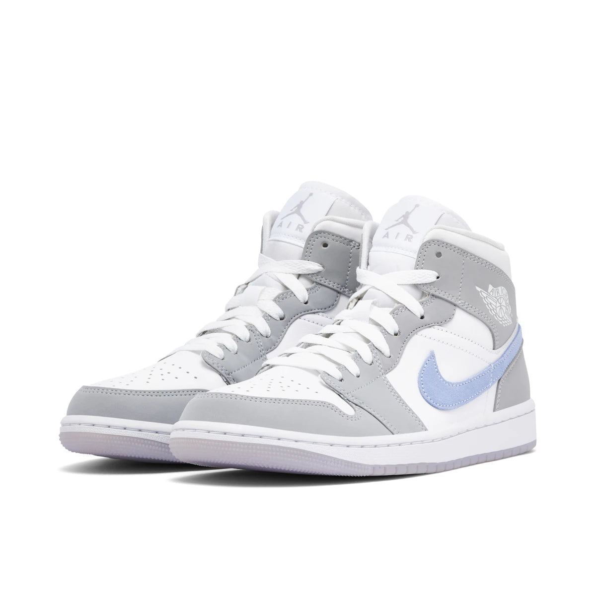 Jordan 1 Mid Wolf Grey Aluminum (W) by Jordan's in Shoes. Available at KershKicks for £165.00. A must-have for fans of Jordan's looking to elevate their style with this Shoes.