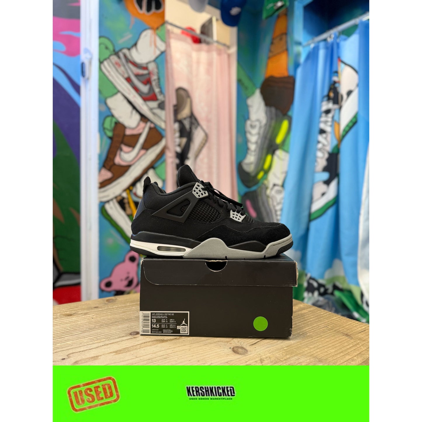 Jordan 4 Black Canvas UK12