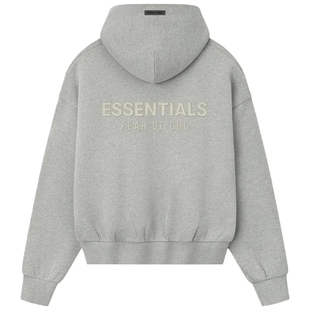 トップス ESSENTIALS HOODIE CONCRETE HEATHER Fear of God ESSENTIALS Concrete Heather Signature Classic Full Zip
