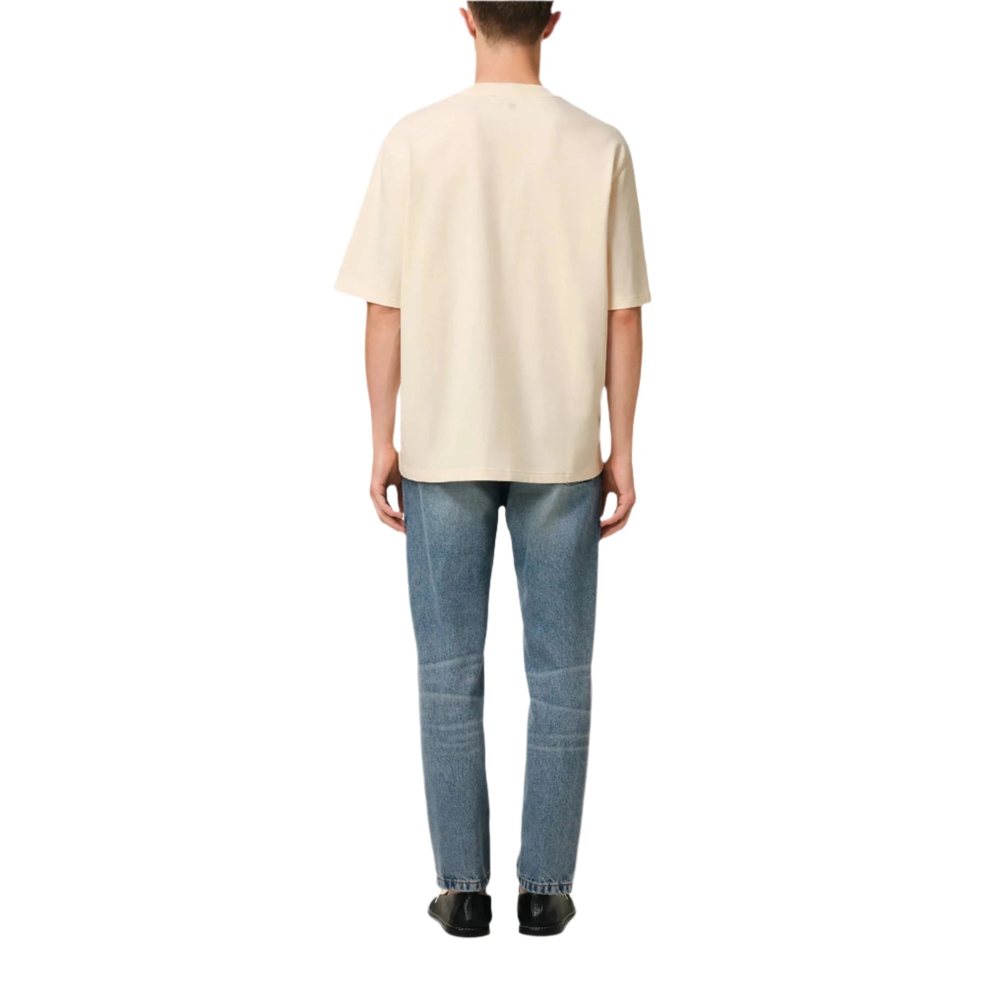 AMI Paris Cotton Ami de Coeur Patch T-Shirt Beige Red