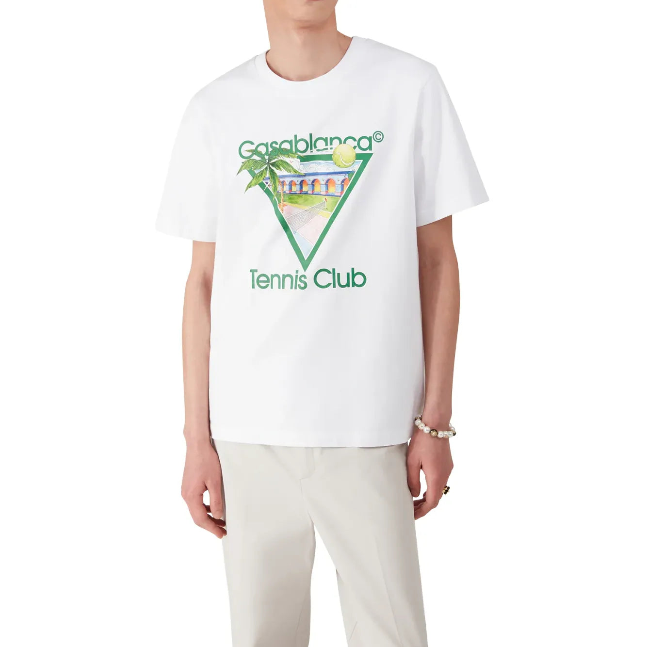 CASABLANCA TENNIS CLUB ICON SHORT SLEEVE T-SHIRT WHITE/GREEN