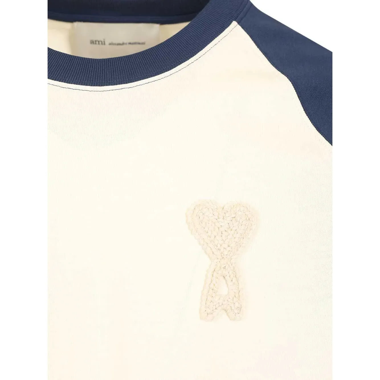 Ami De Coeur Knitted Patch T-shirt White And Blue Cotton