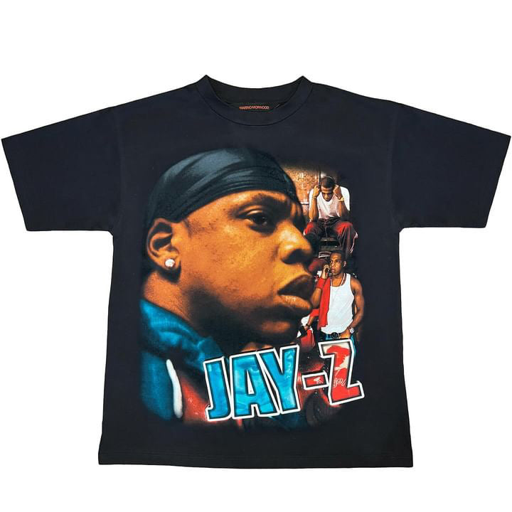 Marino Morwood Jay-Z Tee Black by Marino Morwood in . Available at KershKicks for £51.00. A must-have for fans of Marino Morwood looking to elevate their style with this T-Shirt.