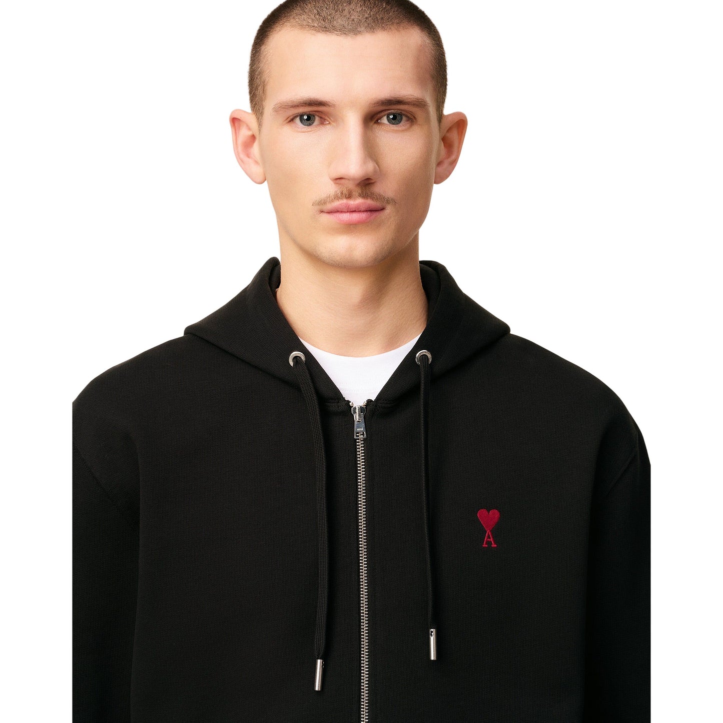 AMI PARIS BLACK COTTON AMI DE COEUR ZIPPED HOODIE