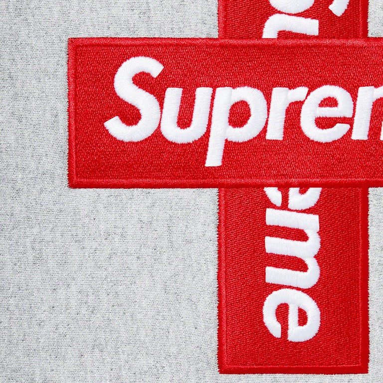 Supreme Cross Box Logo Hooded Sweatshirt Heather Grey.