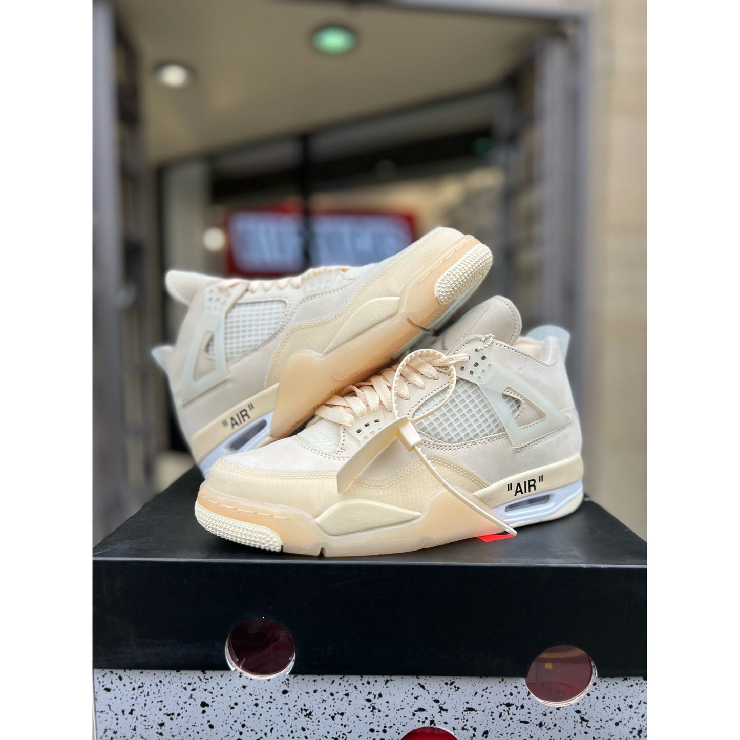 Jordan 4 Retro Off-White Sail (W) by Jordan's in Shoes. Available at KershKicks for £1100.00. A must-have for fans of Jordan's looking to elevate their style with this Shoes.
