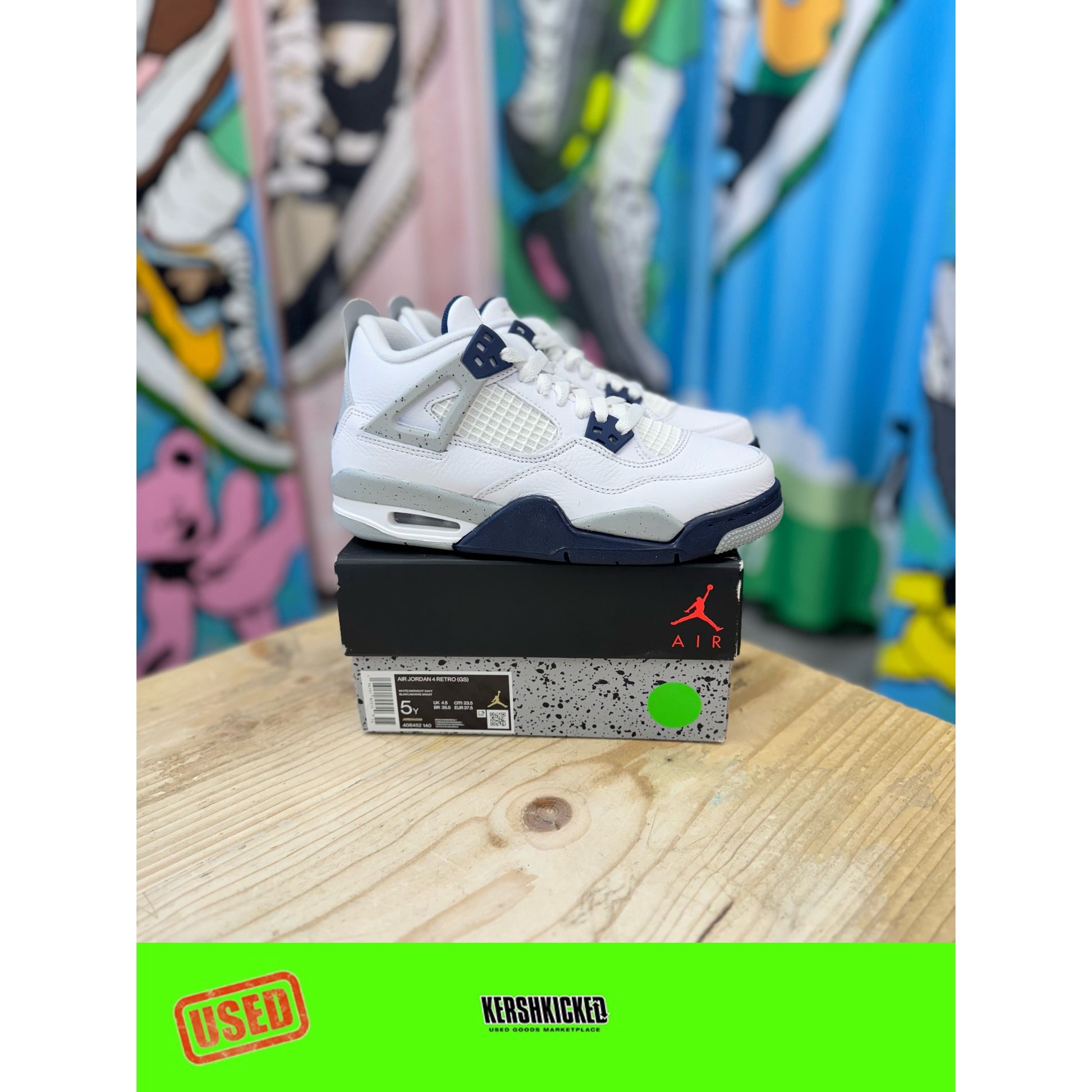 Jordan 4 Midnight Navy GS UK4.5 by Jordan's in Shoes. Available at KershKicks for £240.00. A must-have for fans of Jordan's looking to elevate their style with this Kershkicked.