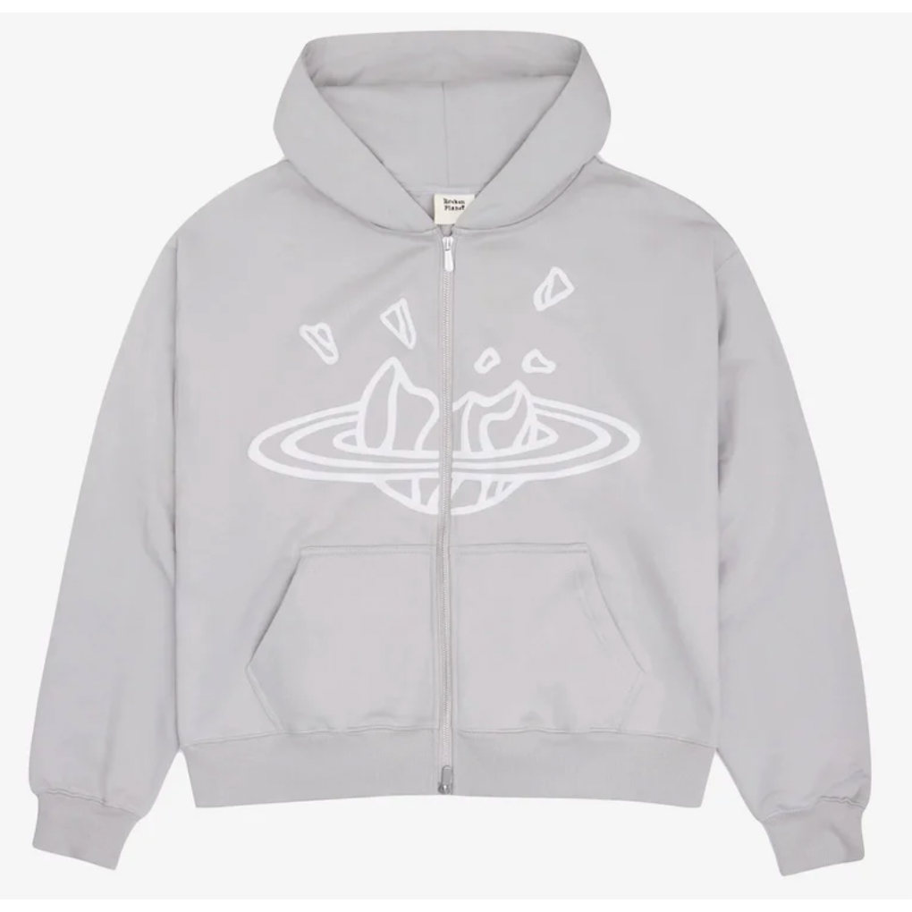 Broken Planet Zip Up Hoodie Stone Grey