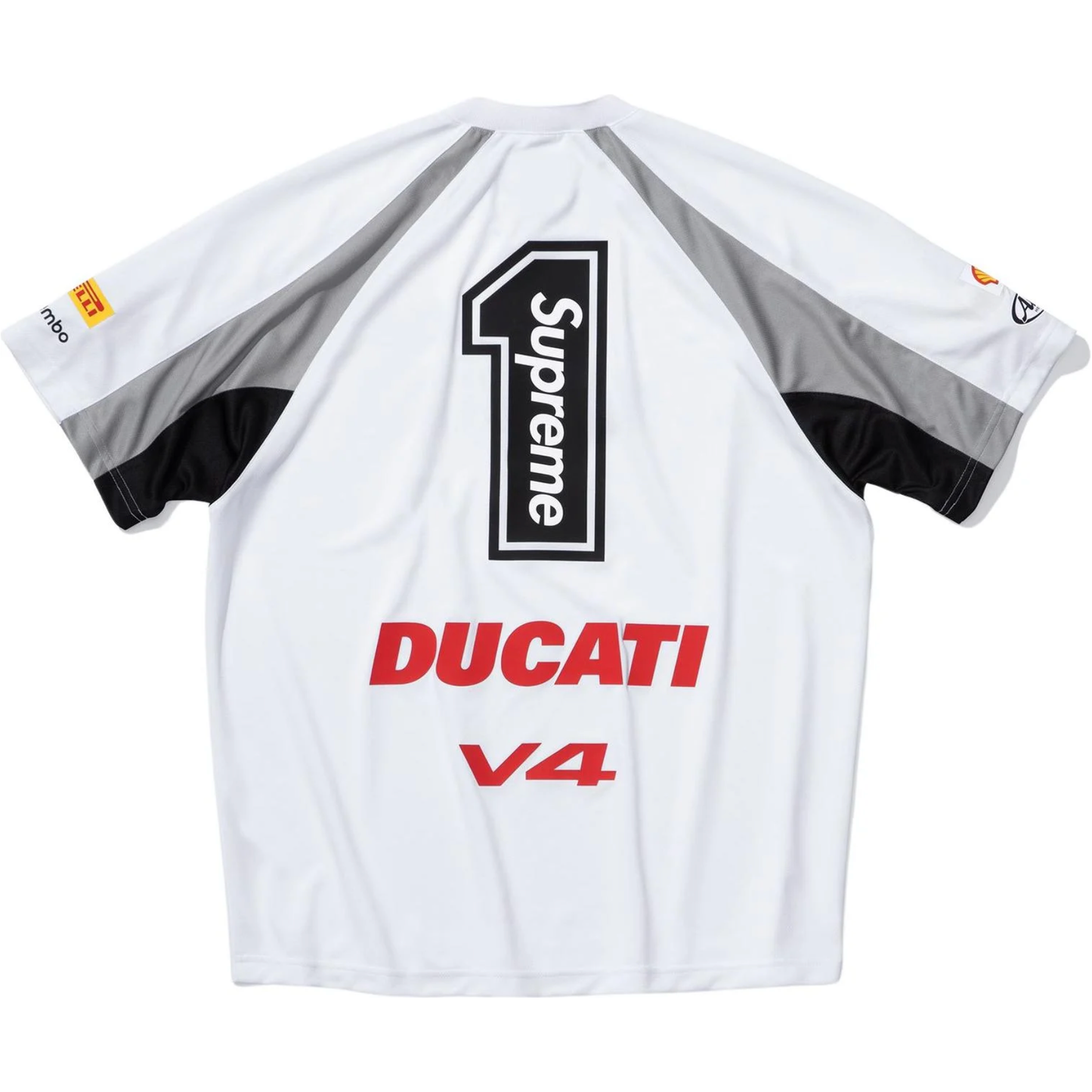 SUPREME®/DUCATI® SOCCER JERSEY WHITE by Supreme in . Available at KershKicks for £195.00. A must-have for fans of Supreme looking to elevate their style with this T-Shirt.
