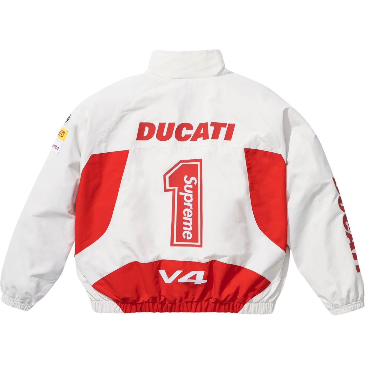 SUPREME®/DUCATI® TRACK JACKET WHITE by Supreme in Clothing. Available at KershKicks for £325.00. A must-have for fans of Supreme looking to elevate their style with this Jacket.