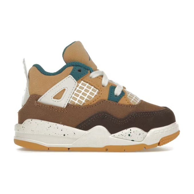 Jordan 4 Retro Cacao Wow (TD) by Jordan's in Shoes. Available at KershKicks for £90.00. A must-have for fans of Jordan's looking to elevate their style with this Kids Trainers.