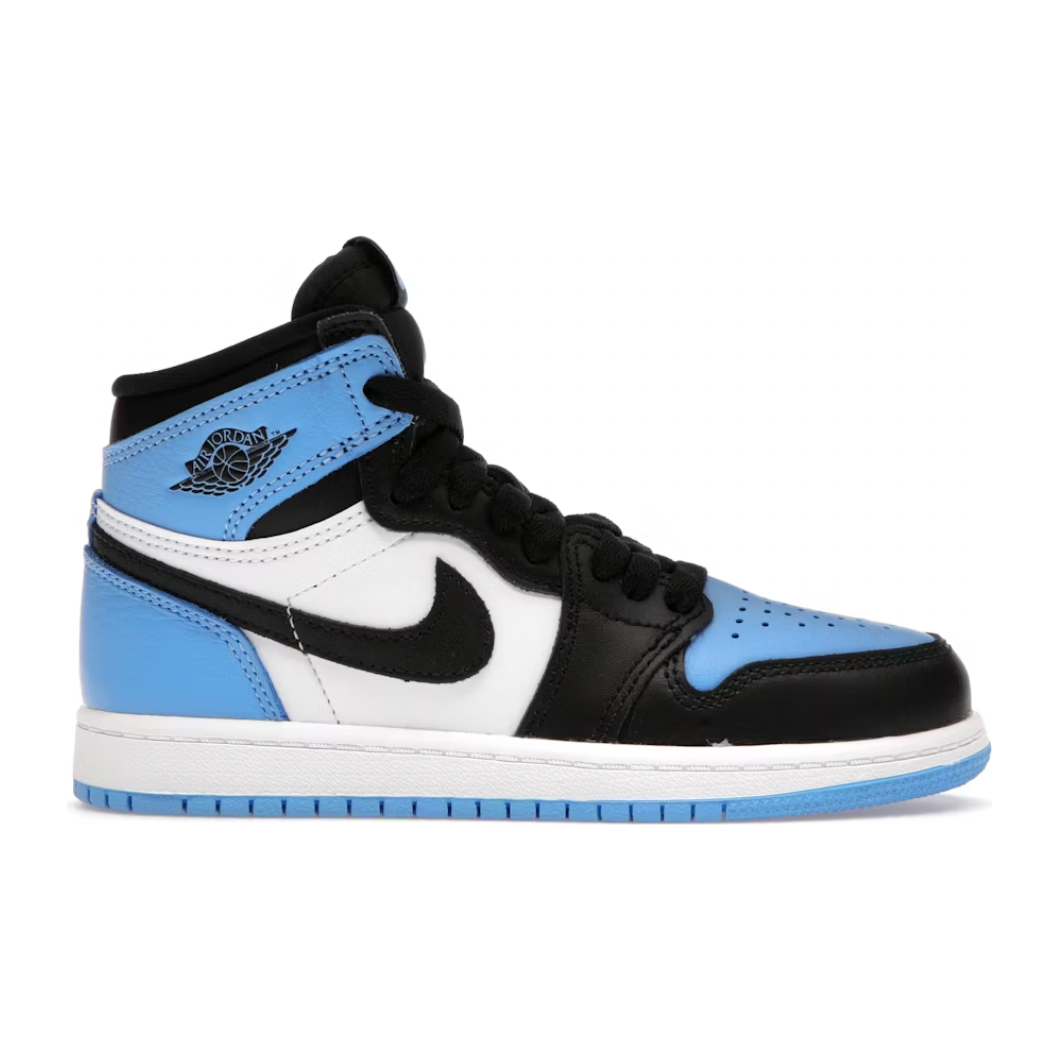 Jordan 1 Retro High OG UNC Toe (PS) by Jordan's in Shoes. Available at KershKicks for £85.00. A must-have for fans of Jordan's looking to elevate their style with this Kids Trainers.
