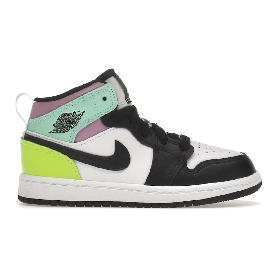 Jordan 1 Mid Pastel Black Toe (PS) by Jordan's in Shoes. Available at KershKicks for £80.00. A must-have for fans of Jordan's looking to elevate their style with this Kids Trainers.