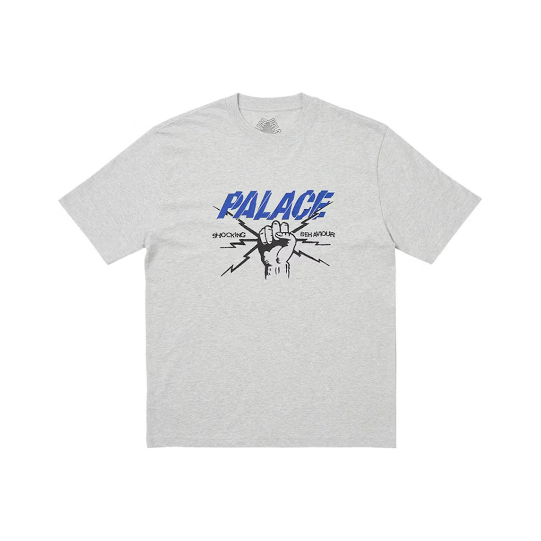 Palace Shocking Behaviour T-Shirt Grey Marl by Palace in Uncategorized. Available at KershKicks for £40.00. A must-have for fans of Palace looking to elevate their style with this T-Shirt.