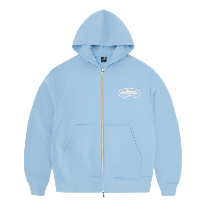 Corteiz Island Puff Print Zip Hoodie Baby Blue