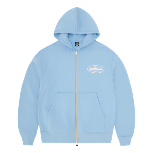Corteiz Island Puff Print Zip Hoodie Baby Blue
