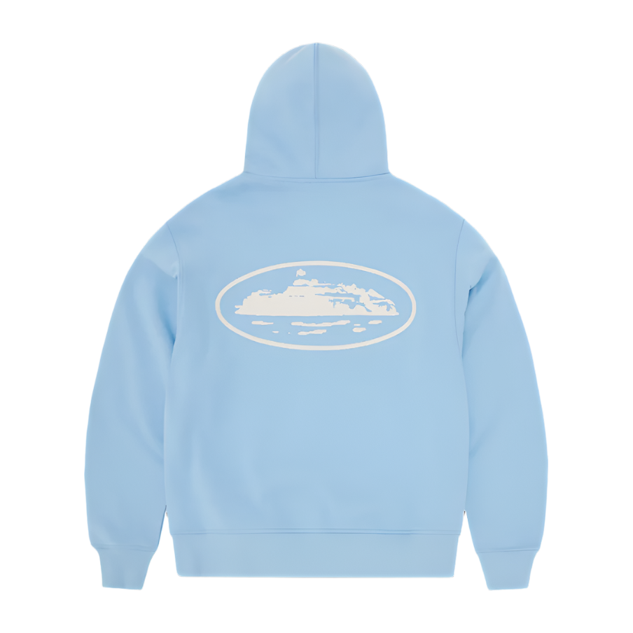 Corteiz Island Puff Print Zip Hoodie Baby Blue
