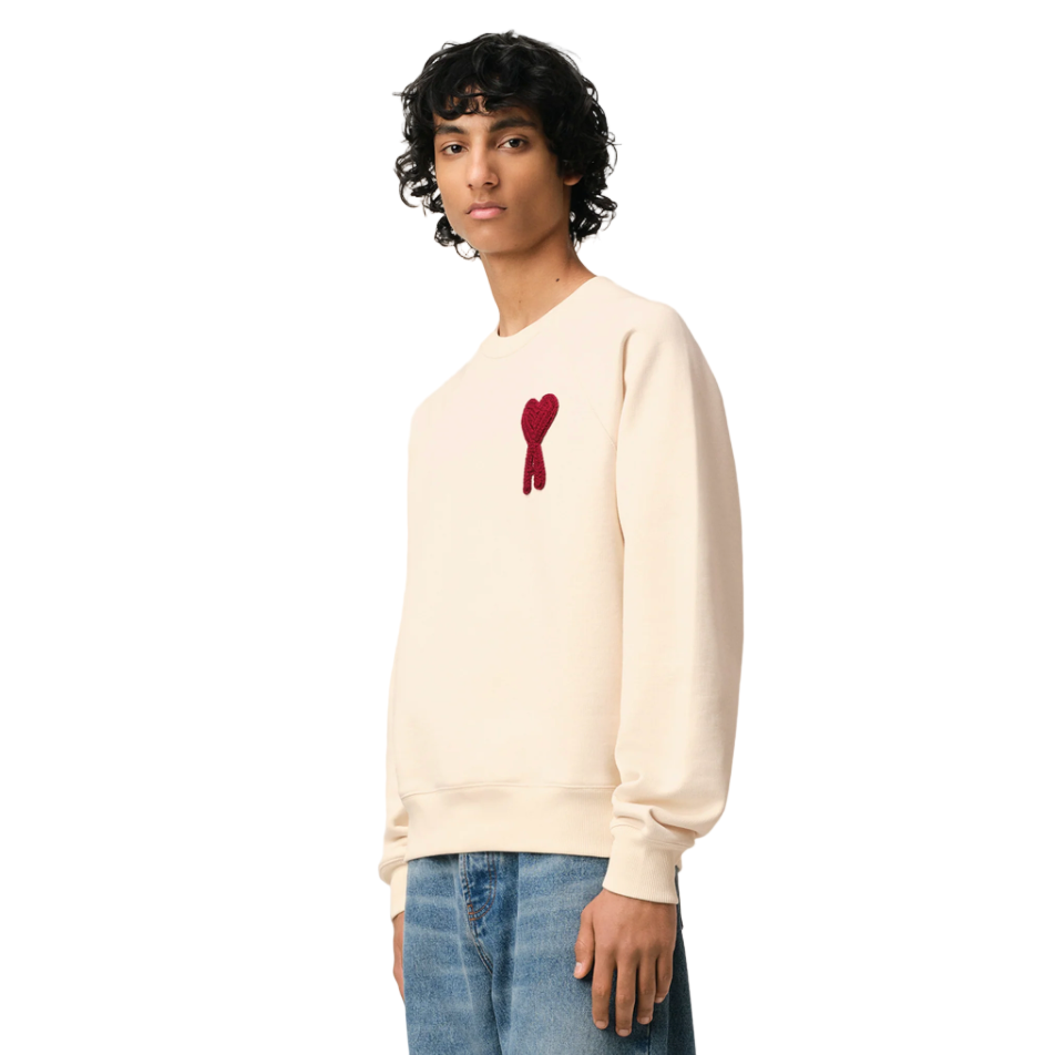 AMI Paris Ami De Coeur Sweatshirt White Cream Red