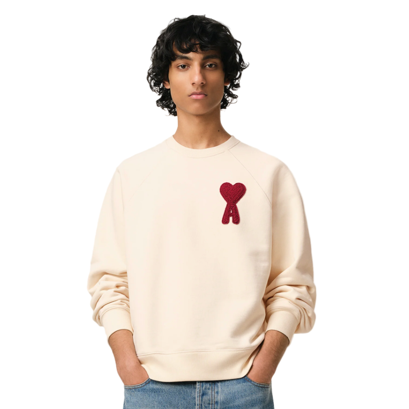 AMI Paris Ami De Coeur Sweatshirt White Cream Red