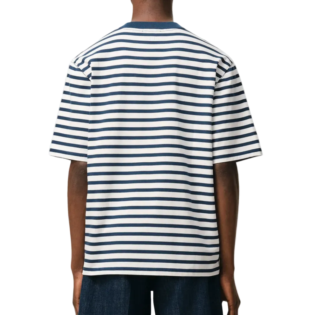 AMI Paris Short Sleeve Boxy Fit Mariniere T-Shirt Blue/White