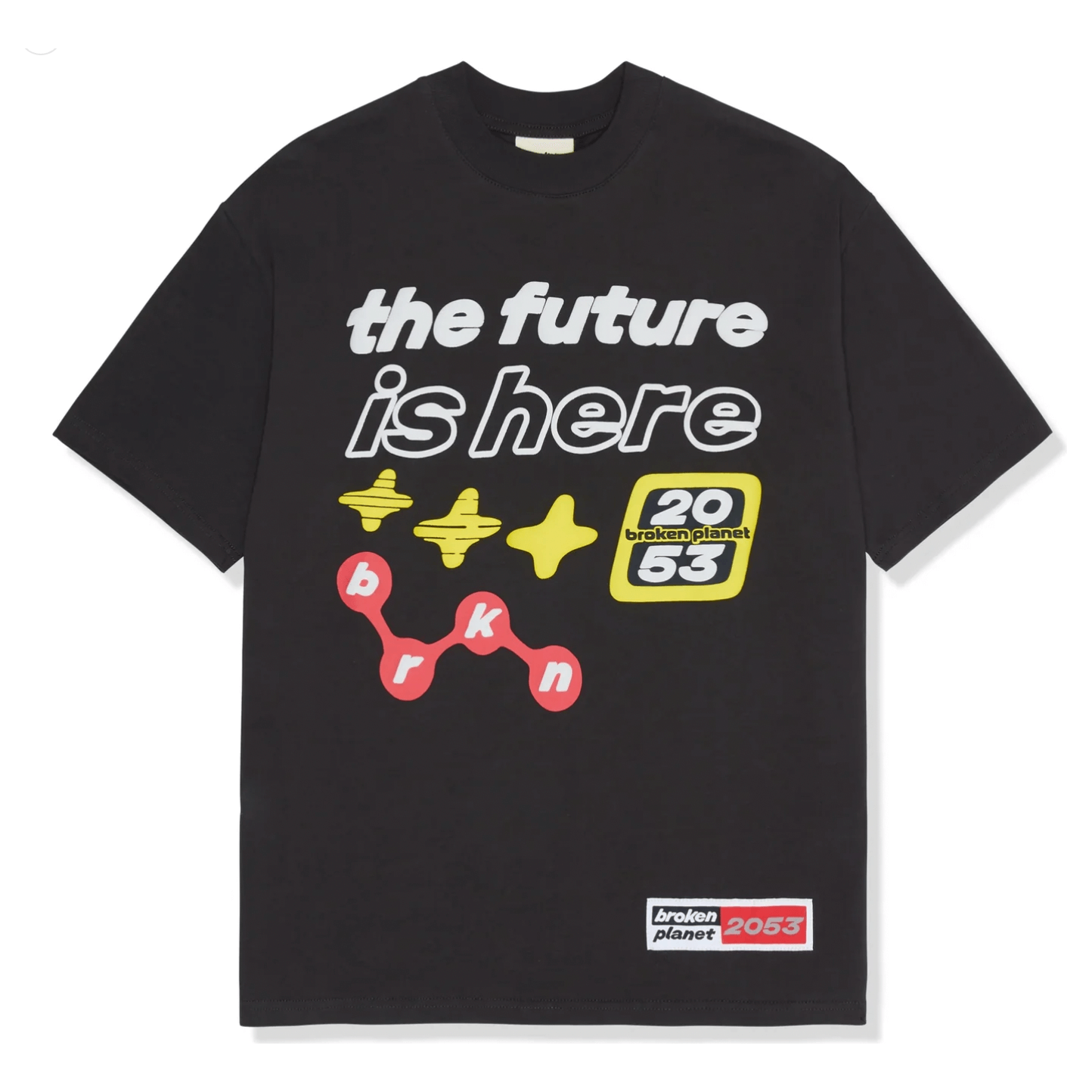 Broken Planet The Future Is Here Tee Black by Broken Planet Market in Clothing. Available at KershKicks for £90.00. A must-have for fans of Broken Planet Market looking to elevate their style with this T-Shirt.