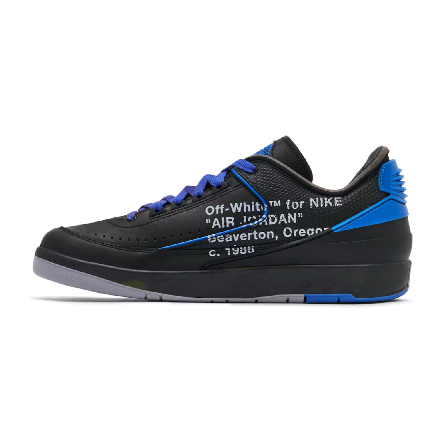 Jordan 2 Retro Low SP Off-White Black Blue by Jordan's in Shoes. Available at KershKicks for £375.00. A must-have for fans of Jordan's looking to elevate their style with this Shoes.