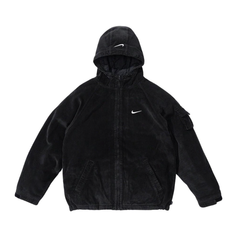 Supreme Nike Arc Corduroy Hooded Jacket Black by Supreme in Clothing. Available at KershKicks for £450.00. A must-have for fans of Supreme looking to elevate their style with this Jacket.