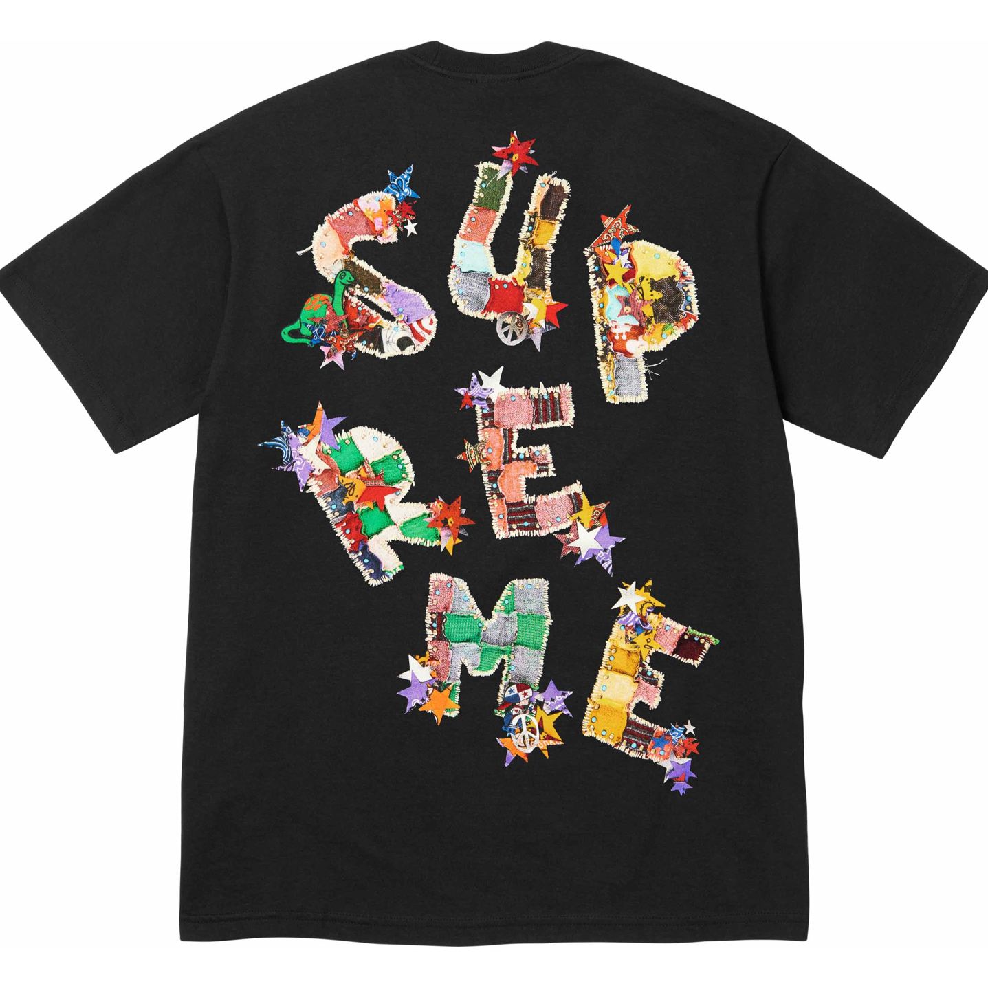 Supreme Patchwork Tee Black by Supreme in . Available at KershKicks for £65.00. A must-have for fans of Supreme looking to elevate their style with this T-Shirt.