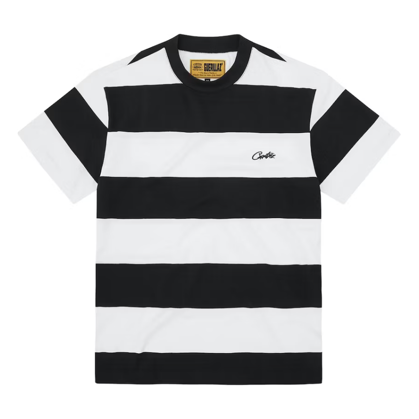 Corteiz Striped Tee Black by Corteiz in Clothing. Available at KershKicks for £85.00. A must-have for fans of Corteiz looking to elevate their style with this T-Shirt.
