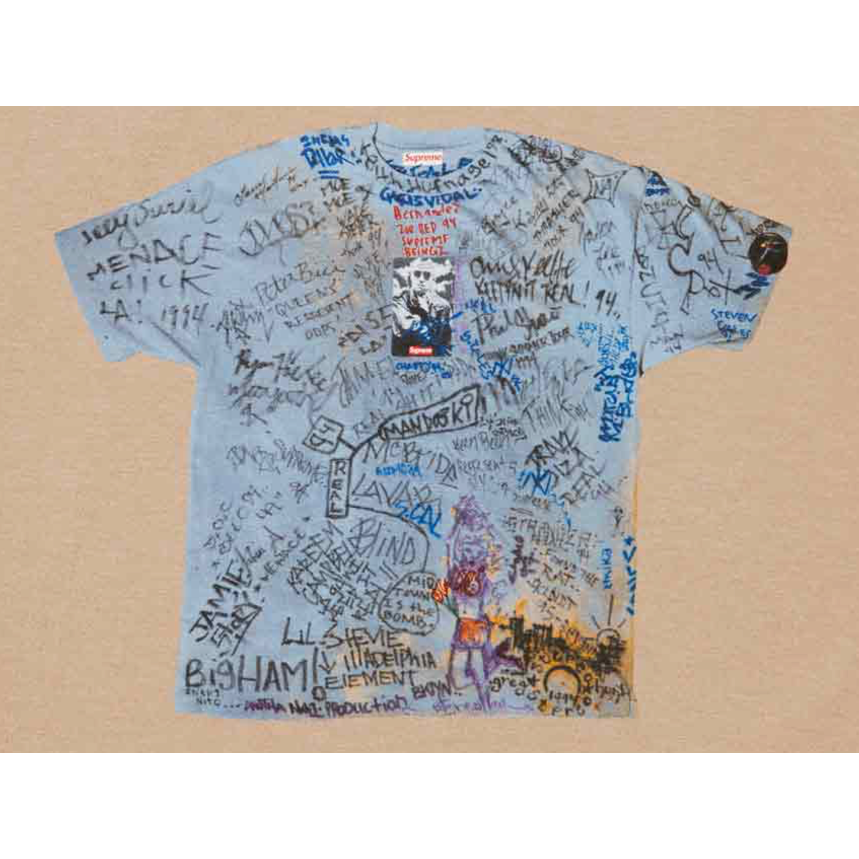 Supreme 30th Anniversary Tee - Khaki by Supreme in Uncategorized. Available at KershKicks for £75.00. A must-have for fans of Supreme looking to elevate their style with this T-Shirt.