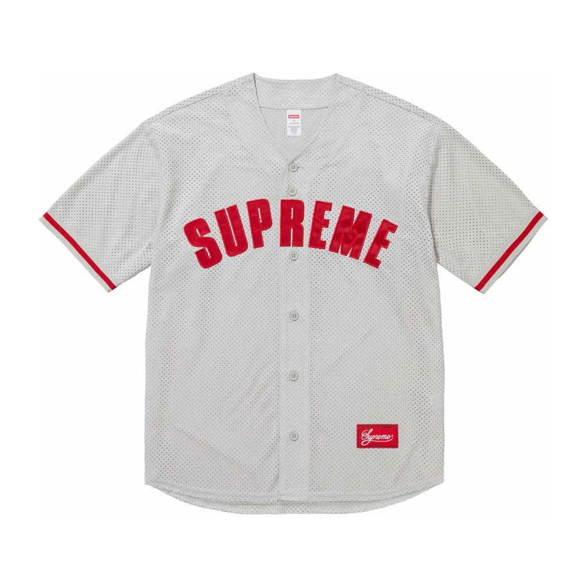 SUPREME ULTRASUEDE MESH BASEBALL JERSEY GREY