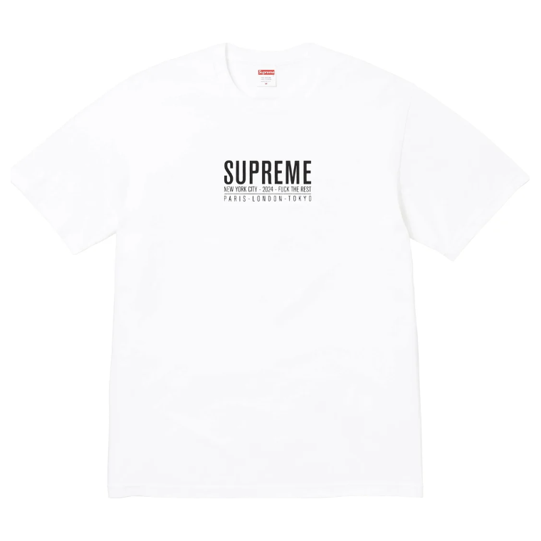 Supreme Paris Tee White by Supreme in Clothing. Available at KershKicks for £67.50. A must-have for fans of Supreme looking to elevate their style with this T-Shirt.