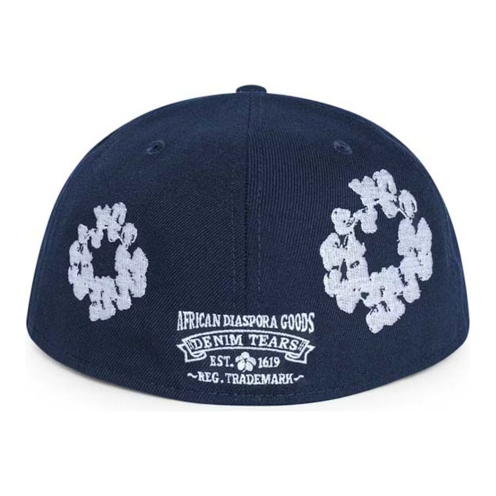 Denim Tears New Era Cotton Wreath 59/50 Cap Navy by Denim Tears in . Available at KershKicks for £135.00. A must-have for fans of Denim Tears looking to elevate their style with this Accessories.