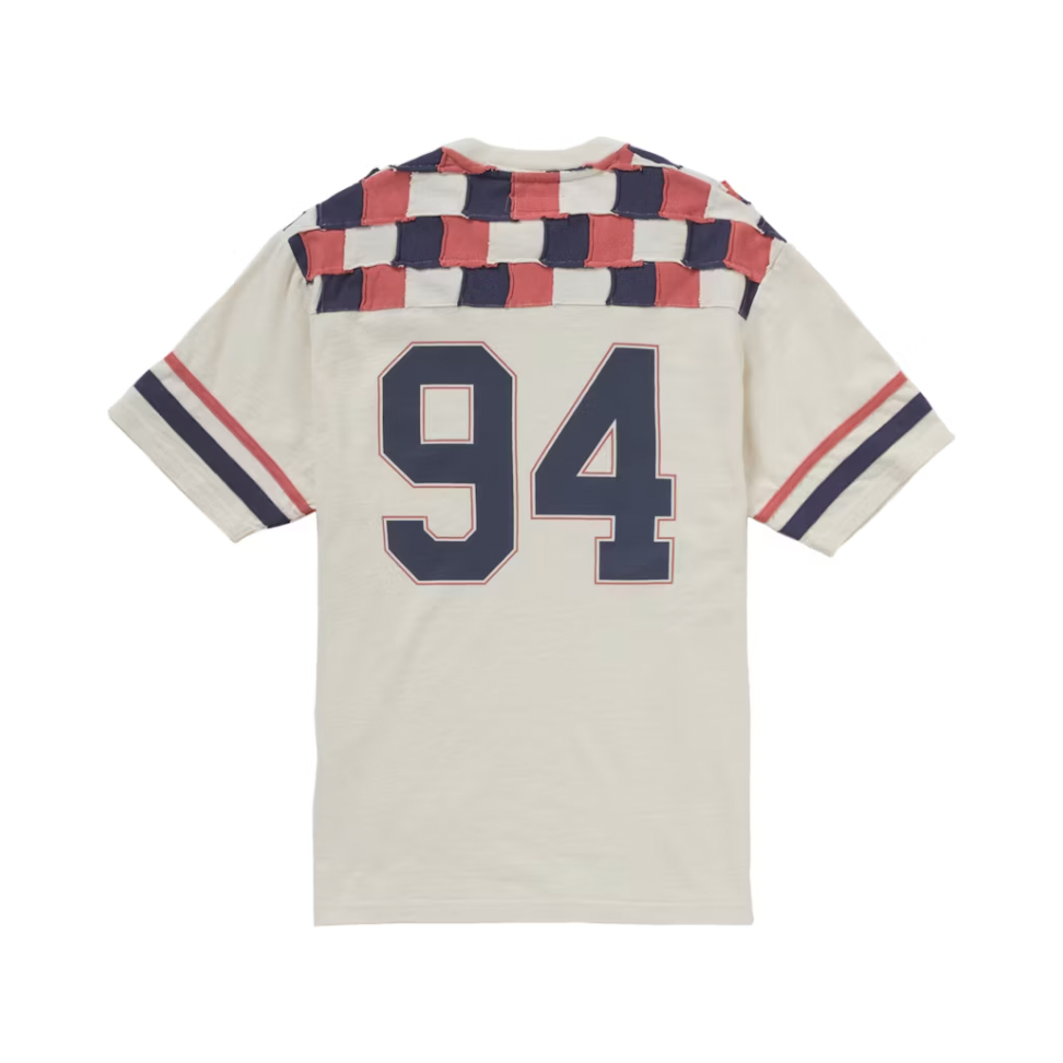 Supreme Patchwork Yoke Football Top Stone by Supreme in Uncategorized. Available at KershKicks for £185.00. A must-have for fans of Supreme looking to elevate their style with this T-Shirt.