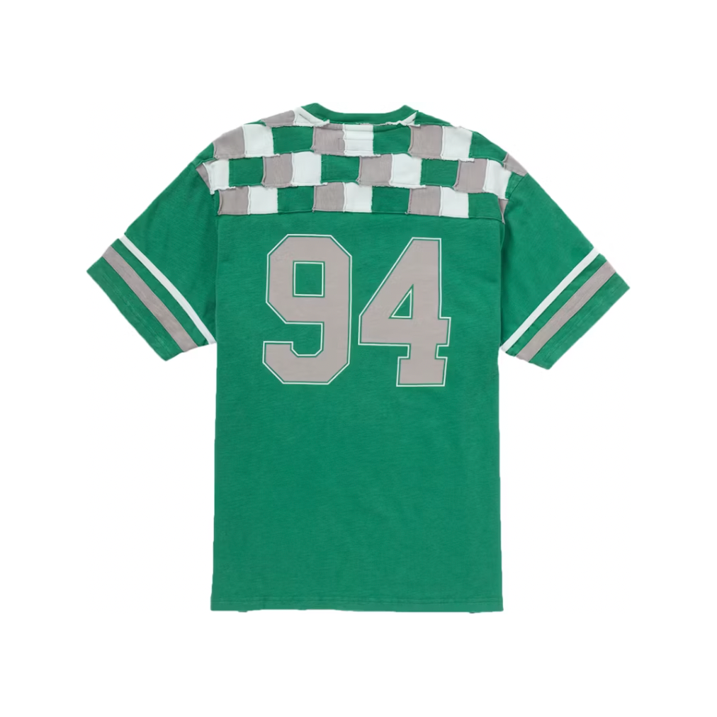 Supreme Patchwork Yoke Football Top Green by Supreme in Uncategorized. Available at KershKicks for £185.00. A must-have for fans of Supreme looking to elevate their style with this T-Shirt.