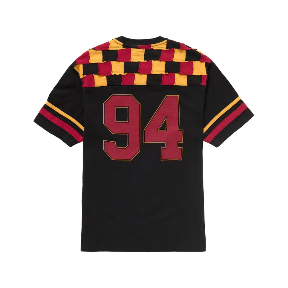 Supreme Patchwork Yoke Football Top Black by Supreme in Uncategorized. Available at KershKicks for £185.00. A must-have for fans of Supreme looking to elevate their style with this T-Shirt.