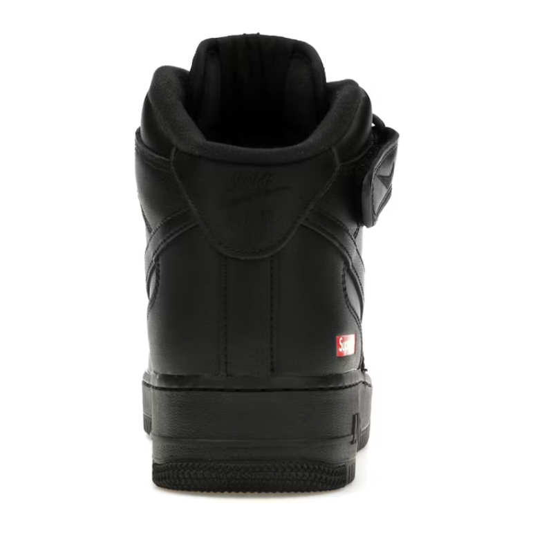 Nike Air Force 1 Mid Supreme Black by Supreme in Uncategorized. Available at KershKicks for £185.00. A must-have for fans of Supreme looking to elevate their style with this Shoes.