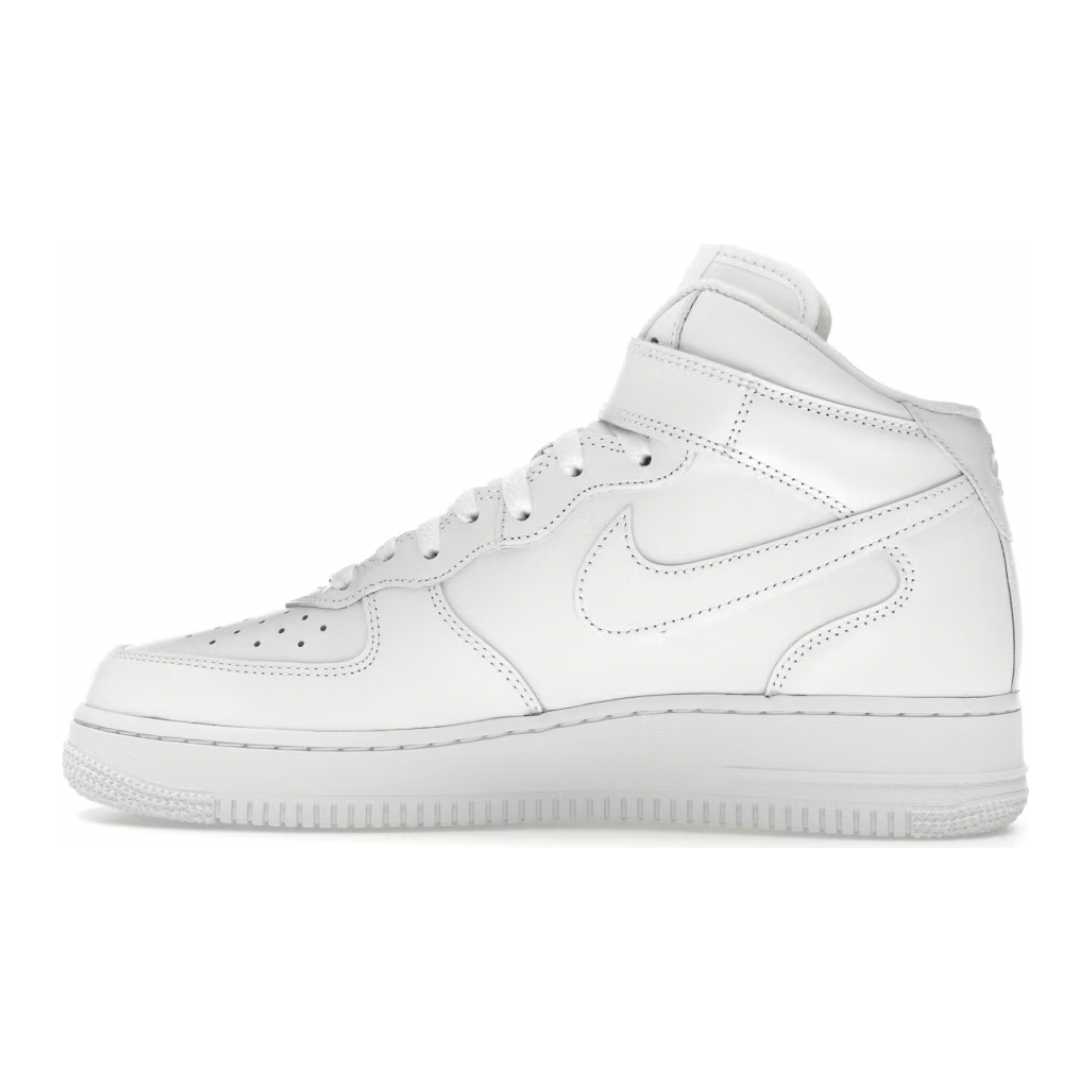 Nike Air Force 1 Mid Supreme White by Supreme in Uncategorized. Available at KershKicks for £185.00. A must-have for fans of Supreme looking to elevate their style with this Shoes.