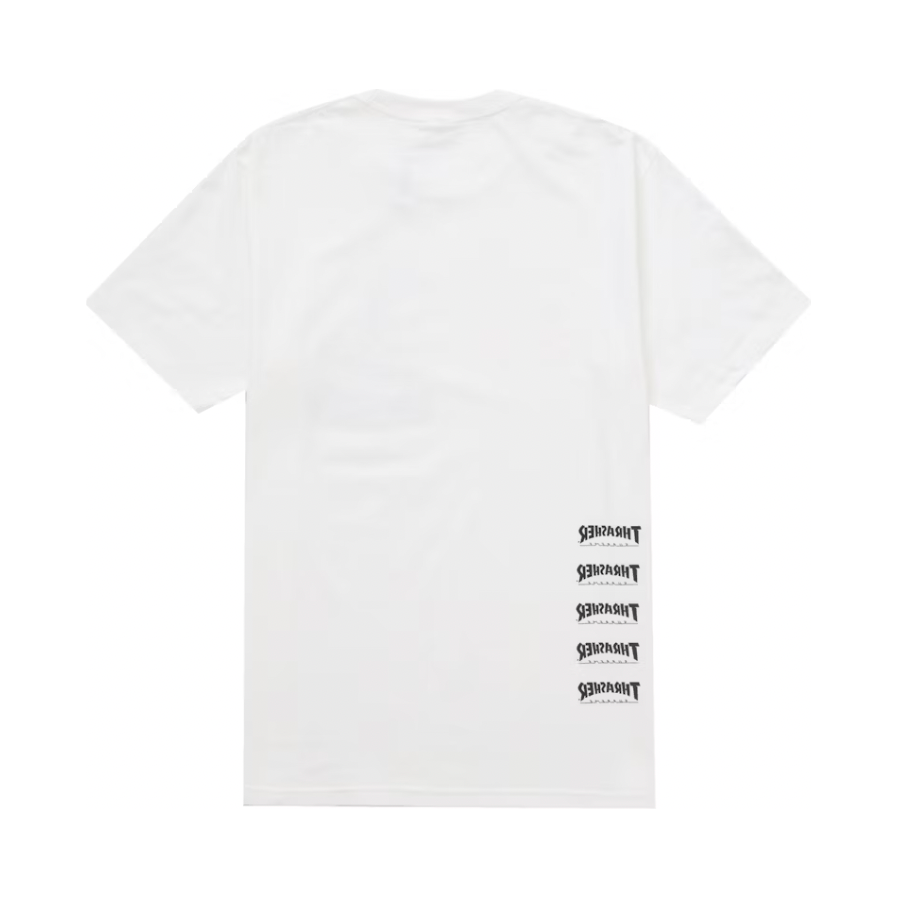 Supreme Thrasher Back Tail Tee White by Supreme in Uncategorized. Available at KershKicks for £85.00. A must-have for fans of Supreme looking to elevate their style with this T-Shirt.