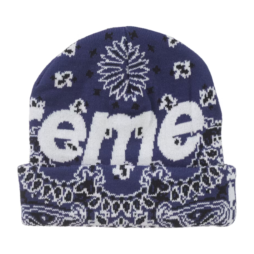 Supreme Bandana Big Logo Beanie Blue
