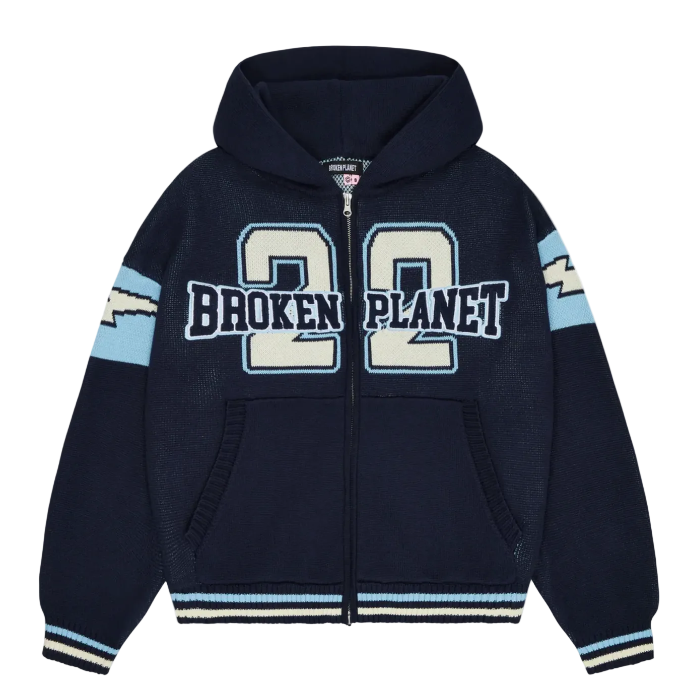 Broken Planet Varsity Knit Zip Up Hoodie Navy Blue | Broken Planet
