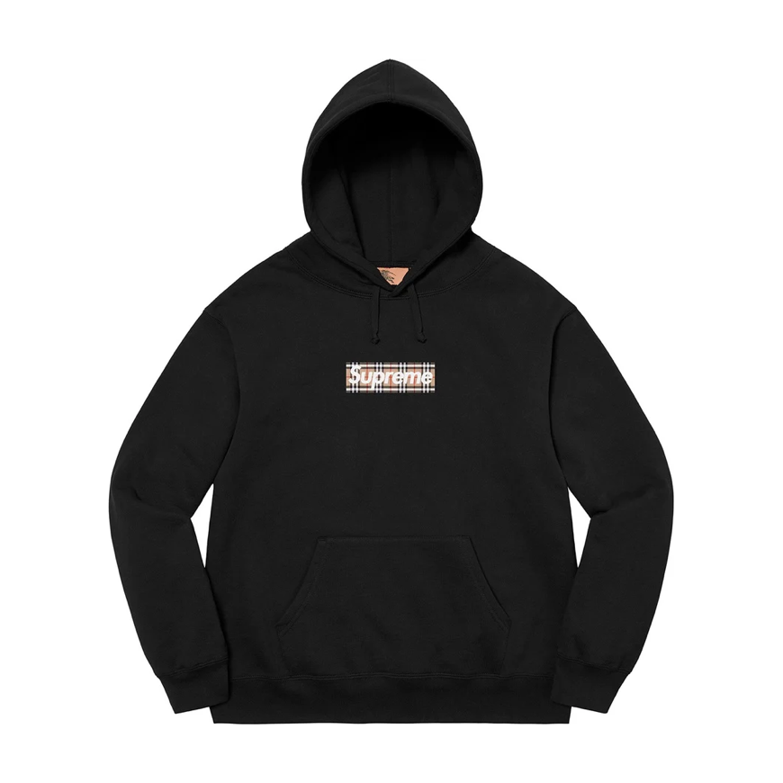 Supreme Burberry Box Logo Hooded Sweatshirt Black