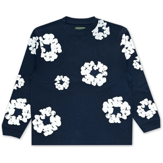 Denim Tears Long Sleeve Cotton Wreath T-shirt Navy