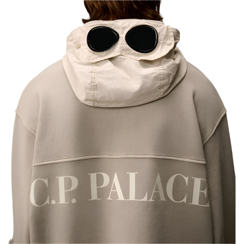 Palace x C.P. Company Fleece Old Goggle Hood Stone