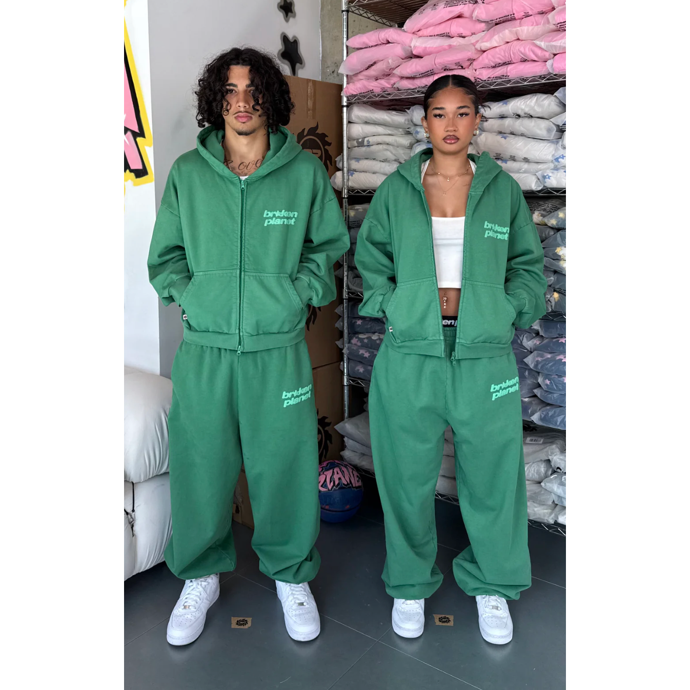 Broken Planet Star Logo Zip Up Hoodie Green