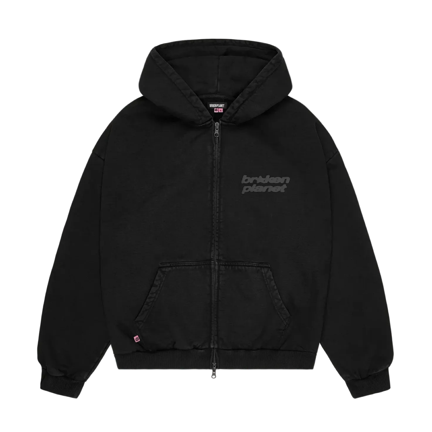 Broken Planet Star Logo Zip-Up Hoodie Midnight Black | Broken