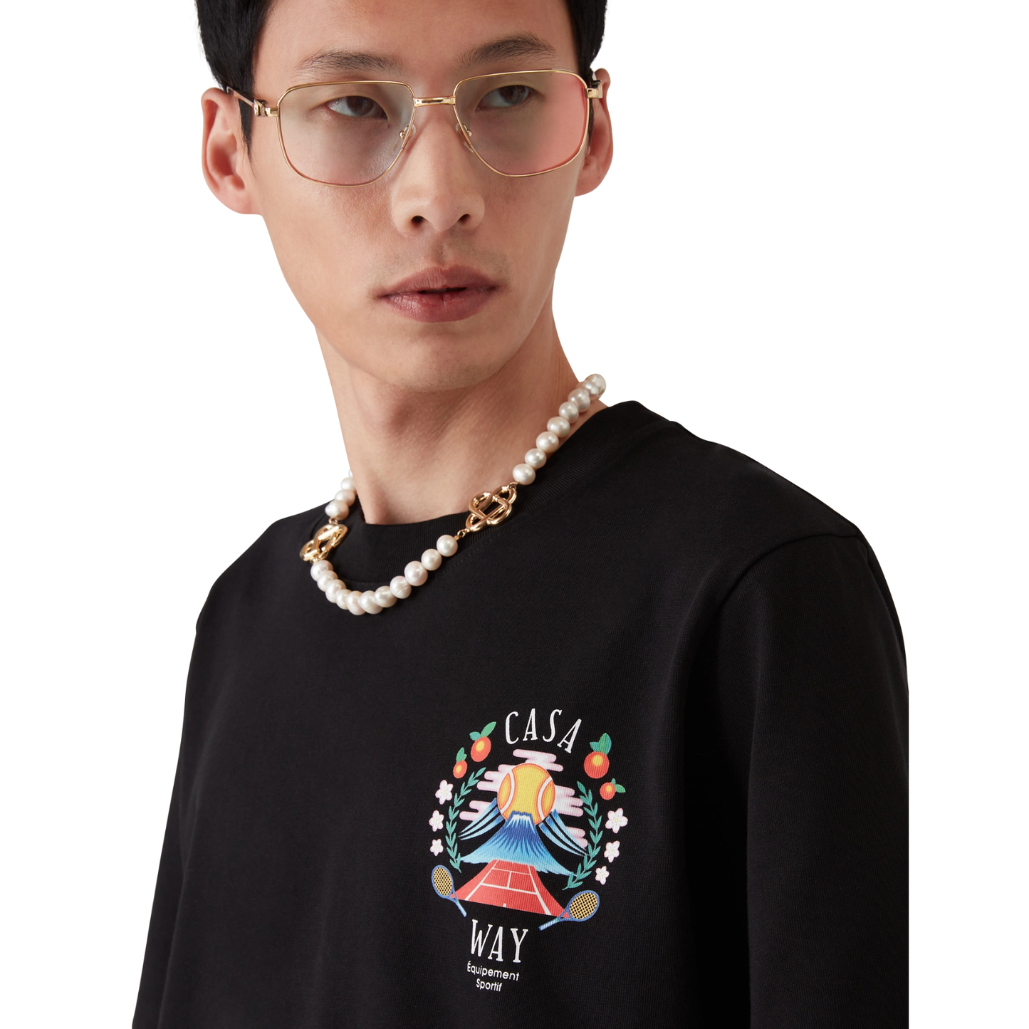 CASABLANCA CASA WAY MOUNTAIN SHORT SLEEVE T‑SHIRT BLACK