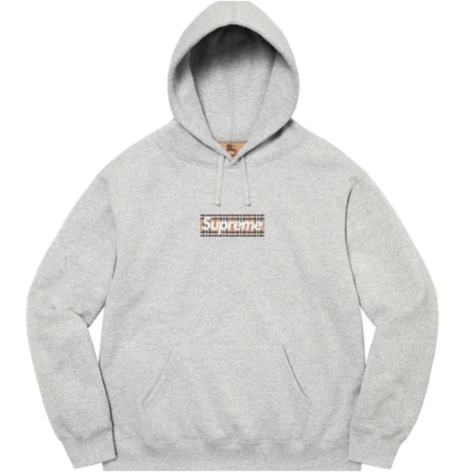 Supreme Burberry Box Logo Hooded Sweatshirt Heather Grey