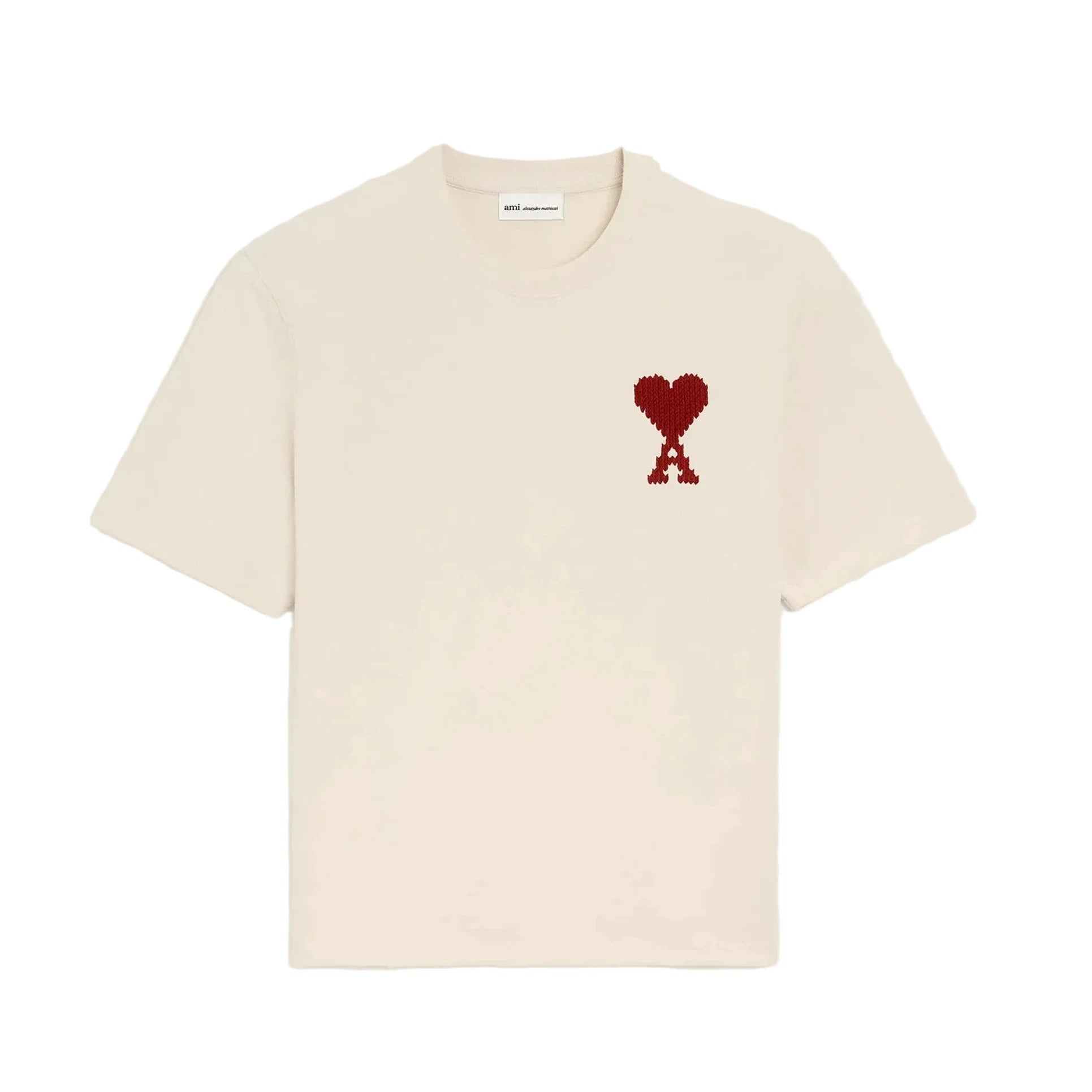 AMI Paris Cotton Zigzag Logo T-Shirt Cream/Red | Ami Paris