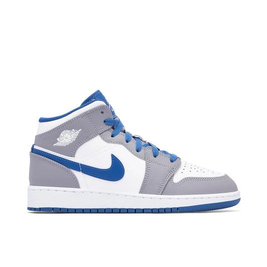 Jordan 1 Mid True Blue Cement (GS) by Jordan's in Shoes. Available at KershKicks for £95.00. A must-have for fans of Jordan's looking to elevate their style with this Shoes.